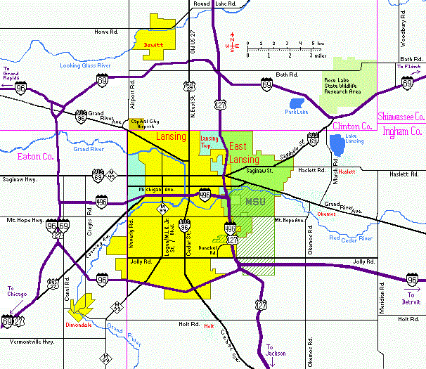 Lansing/East Lansing, Michigan Area Map